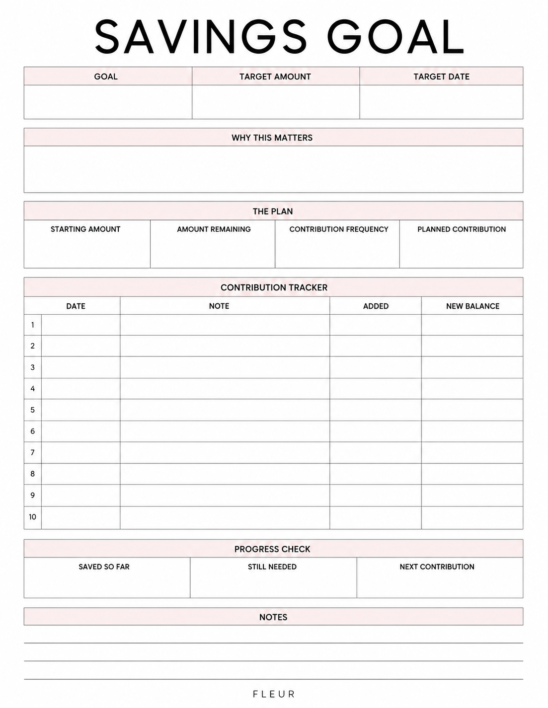 Preview of the minimal savings goal printable